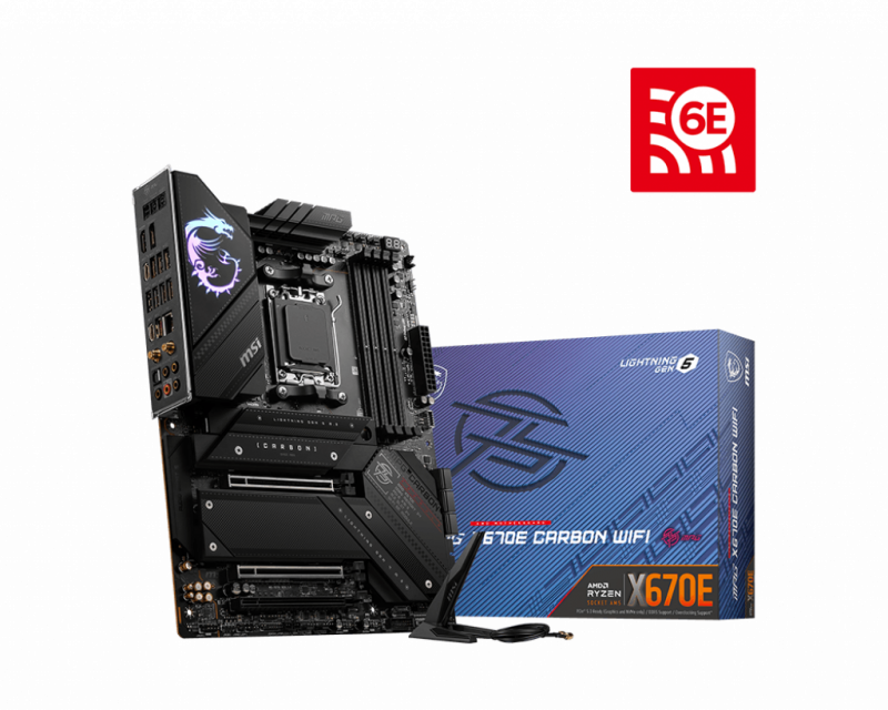 MSI MPG X670E CARBON WIFI AM5 ATX AMD X670E 4xDIMM DDR5 4xM.2 USB 3.2 PCIe 5.0 2.5Gb LAN Wi-Fi 6E+BT Audio Boost Motherboard (X670ECARBWIFI)