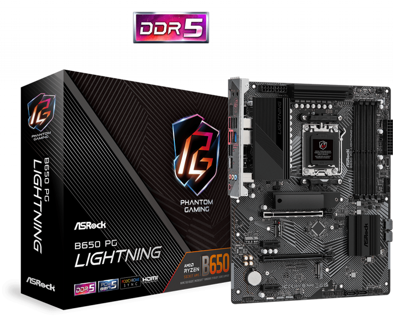 ASRock B650 PG Lightning AM5 ATX AMD B650 4xDIMM DDR5 3xM.2 USB 3.2 PCIe 5.0 Storage 2.5Gb LAN Motherboard
