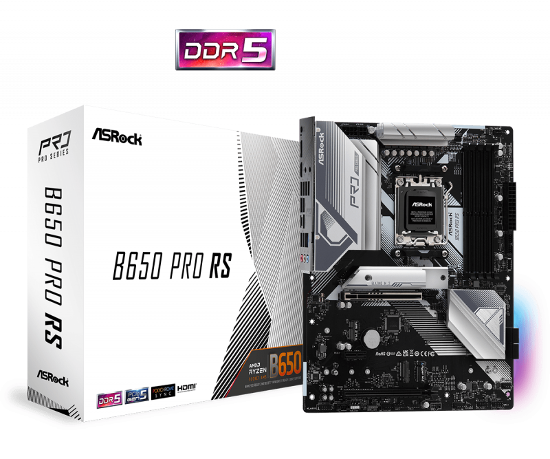 ASRock B650 Pro RS AM5 ATX AMD B650 4xDIMM DDR5 3xM.2 USB 3.2 PCIe 5.0 Storage 2.5Gb LAN Motherboard