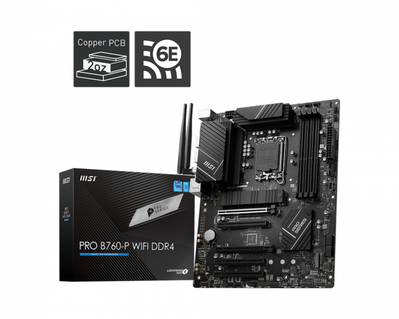 MSI PRO B760-P WIFI DDR4 LGA1700 ATX Intel B760 4xDIMM DDR4 2xM.2 12+1+1 Power Stages USB 3.2 PCIe 5.0 2.5Gb LAN Audio Boost Motherboard (PROB760PWIFID4)