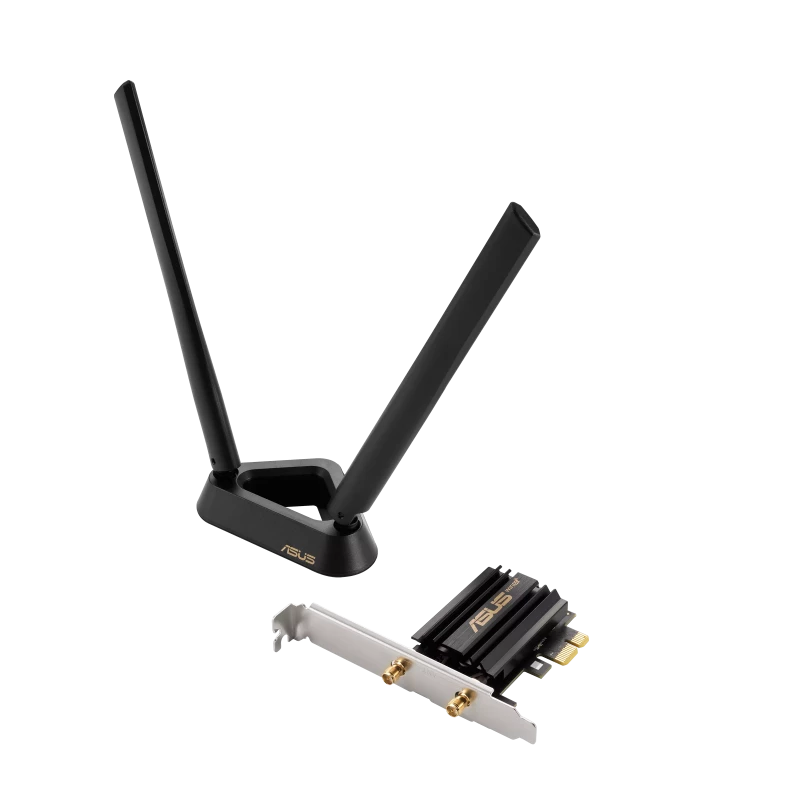 ASUS PCE-AXE58BT WiFi 6E PCI-E Adapter, External Antenna, Magnetized Base, 6GHz band, 160MHz, Bluetooth 5.2, WPA3, OFDMA, MU-MIMO