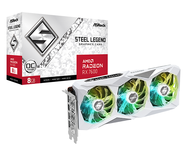 ASRock Radeon RX 7600 Steel Legend 8GB OC GDDR6 PCIe 4.0 1xHDMI/3xDP Video Card (RX7600 SL 8GO)