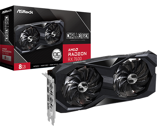 ASRock Radeon RX 7600 Challenger 8GB OC GDDR6 PCIe 4.0 1xHDMI/3xDP Video Card (RX7600 CL 8GO)