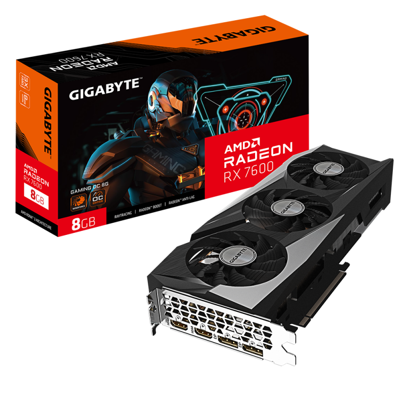 Gigabyte Radeon RX 7600 GAMING OC 8G GDDR6 PCIe 4.0 2xHDMI/2xDP Video Card (GV-R76GAMING OC-8GD)