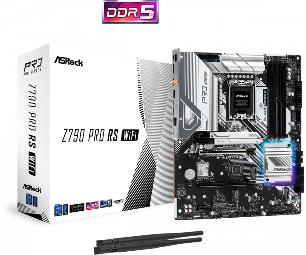 ASRock Z790 Pro RS WiFi LGA1700 ATX Intel Z790 4xDIMM DDR5 4xM.2 USB 3.2 2.5Gb LAN Wi-Fi 6E+BT Motherboard