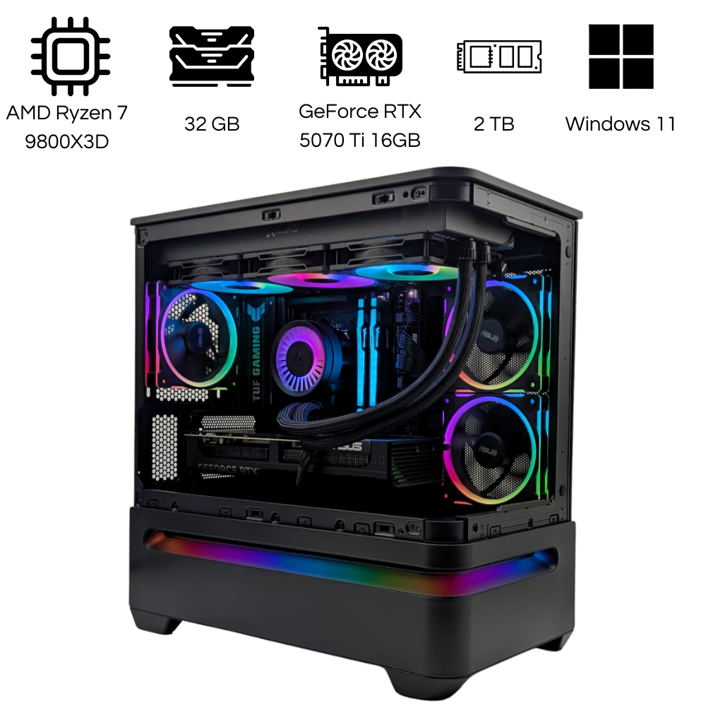 CIPC Custom PC - Micro-ATX Small Tower - AMD Ryzen 7 9800X3D - GeForce RTX 5070 Ti 16GB - 32GB RAM - 2TB SSD - Wi-Fi 6E - Windows 11 Pro - Warranty 1 Year in Store (CIPSY0098)