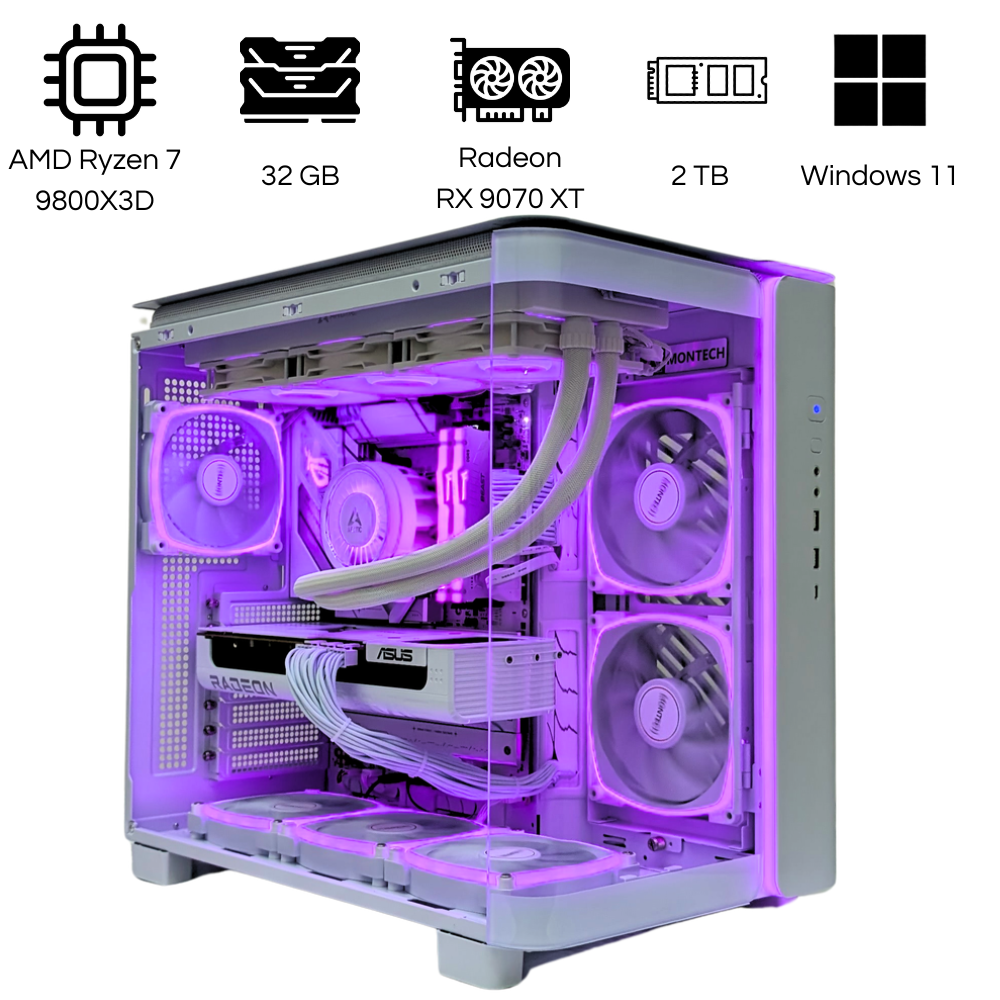 CIPC Custom PC - ATX Mid-Tower - AMD Ryzen 7 9800X3D - Radeon RX 9070 XT 16GB - 32GB RAM - 2TB SSD - Wi-Fi 7 - Windows 11 Pro - Warranty 1 Year in Store (CIPSY0105)