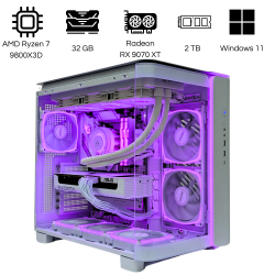 CIPC PC Personnalisé - Moyenne Tour ATX - AMD Ryzen 7 9800X3D - Radeon RX 9070 XT 16GB - 32GB RAM - 2TB SSD - Wi-Fi 7 - Windows 11 Pro - Garantie 1 an en magasin  (CIPSY0105)