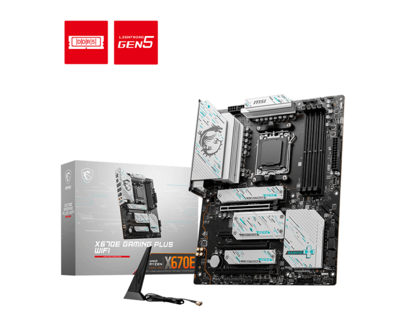MSI X670E GAMING PLUS WIFI AM5 ATX AMD X670E 4xDIMM DDR5 4xM.2 USB 3.2 PCIe 5.0 2.5Gb LAN Wi-Fi 6E Motherboard (X670EGAMPLUSWIFI)