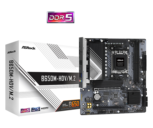 ASRock B650M-HDV/M.2 AM5 Micro-ATX AMD B650 2xDIMM DDR5 2xM.2 USB 3.2 PCIe 4.0 2.5Gb LAN Motherboard