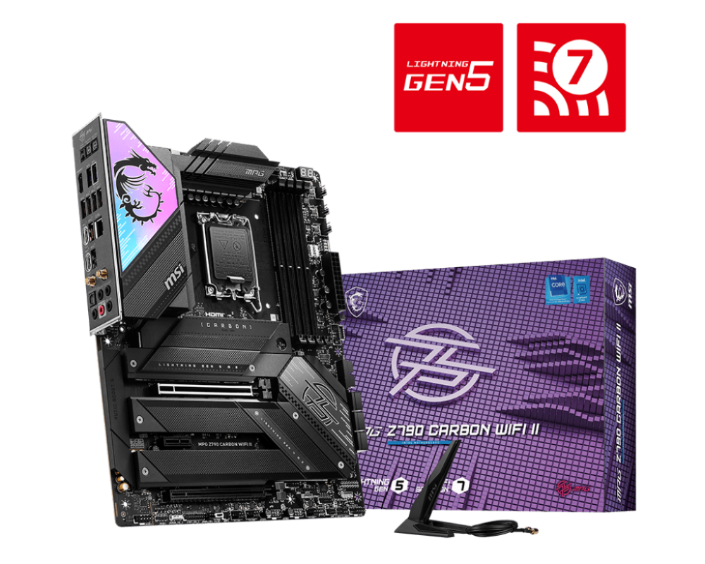 MSI MPG Z790 CARBON WIFI II LGA1700 ATX Intel Z790 4xDIMM DDR5 5xM.2 USB 3.2 2.5Gb LAN Wi-Fi 7+BT Motherboard (Z790CARBWIFIII)