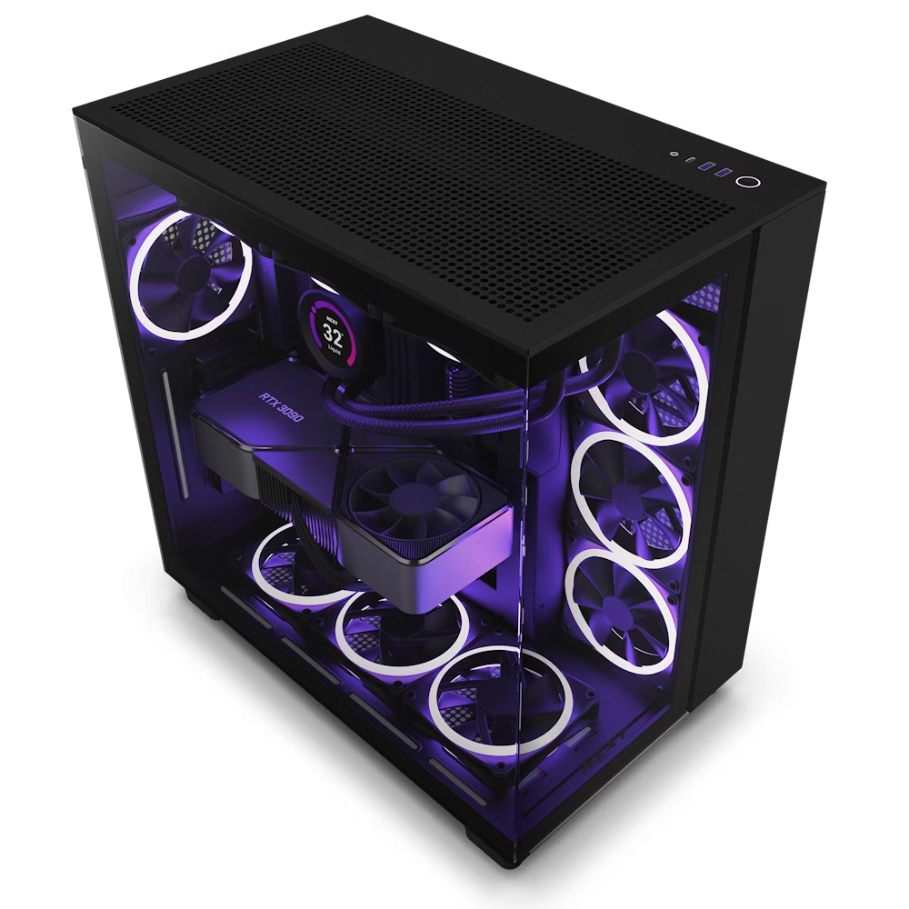 NZXT H9 Flow Black Dual-Chamber 4xF120Q Airflow fans ATX Mid-Tower Case (CM-H91FB-01)