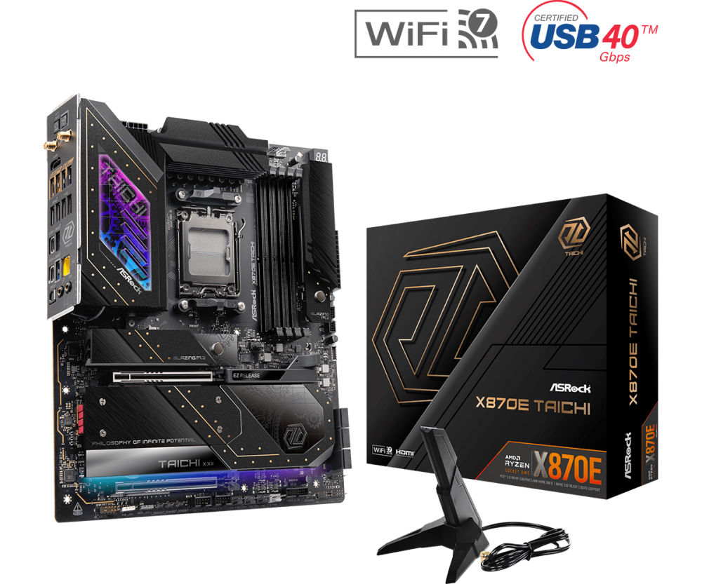 ASRock X870E Taichi AM5 E-ATX AMD X870E 4xDIMM DDR5 4xM.2 USB4 5Gb LAN Wi-Fi 7+BT Motherboard