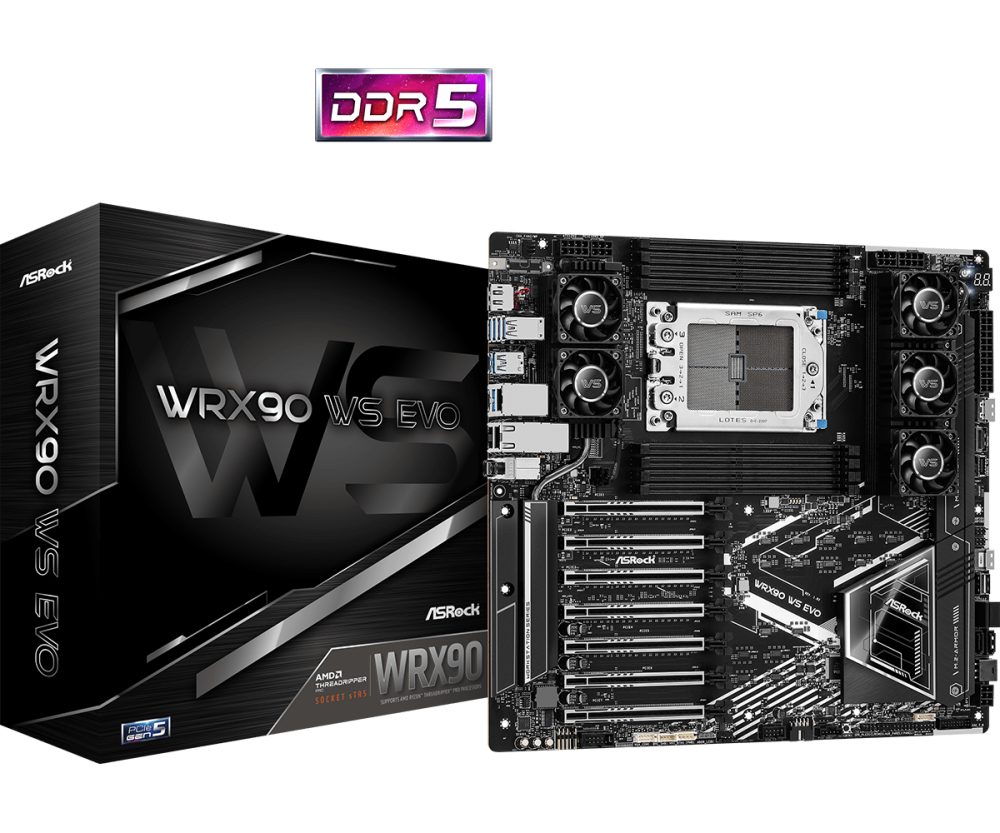 ASRock WRX90 WS EVO Socket sTR5 EEB AMD WRX90 8xDIMM DDR5 ECC REG 2xM.2 USB4 PCIe 5.0 2x10GBe LAN IPMI Motherboard
