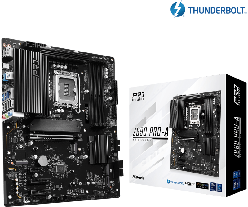 ASRock Z890 Pro-A LGA1851 ATX Intel Z890 4xDIMM DDR5 4xM.2 Thunderbolt 4 2.5Gb LAN Motherboard