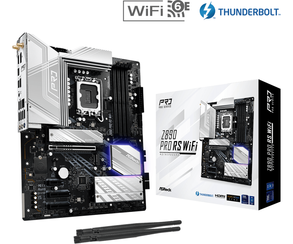 ASRock Z890 Pro RS WiFi LGA1851 ATX Intel Z890 4xDIMM DDR5 4xM.2 Thunderbolt 4 2.5Gb LAN Wi-Fi 6E+BT Motherboard