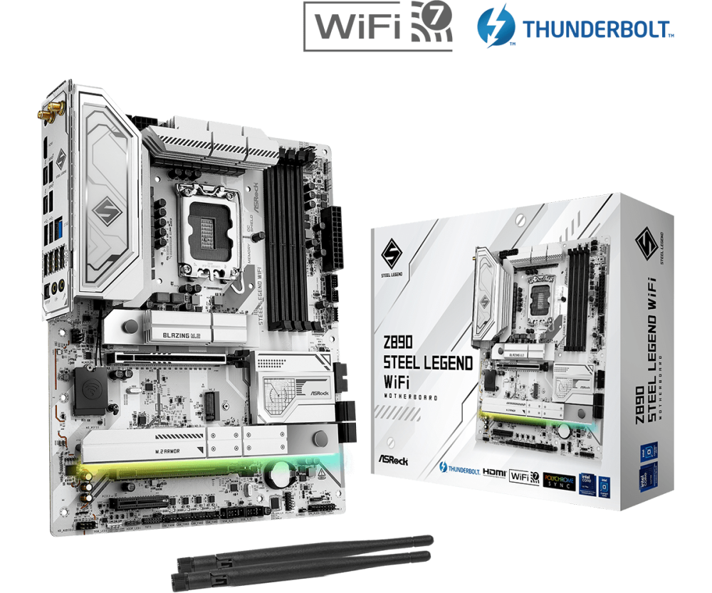 ASRock Z890 Steel Legend WiFi LGA1851  ATX Intel Z890 4xDIMM DDR5 4xM.2 Thunderbolt 4 2.5Gb LAN Wi-Fi 7+BT White Motherboard