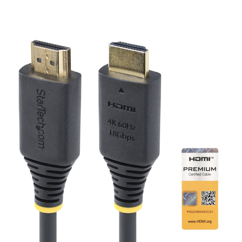 StarTech.com 6ft (1.8m) Premium Certified High Speed HDMI Cable, 4K 60Hz/1440p 144Hz, HDR10/HDCP 2.2/ARC, 18Gbps, UHD HDMI 2.0 Cord for TV/Monitor/Display, TPE Jacket (HDMI2-CABLE-4K60-6F)