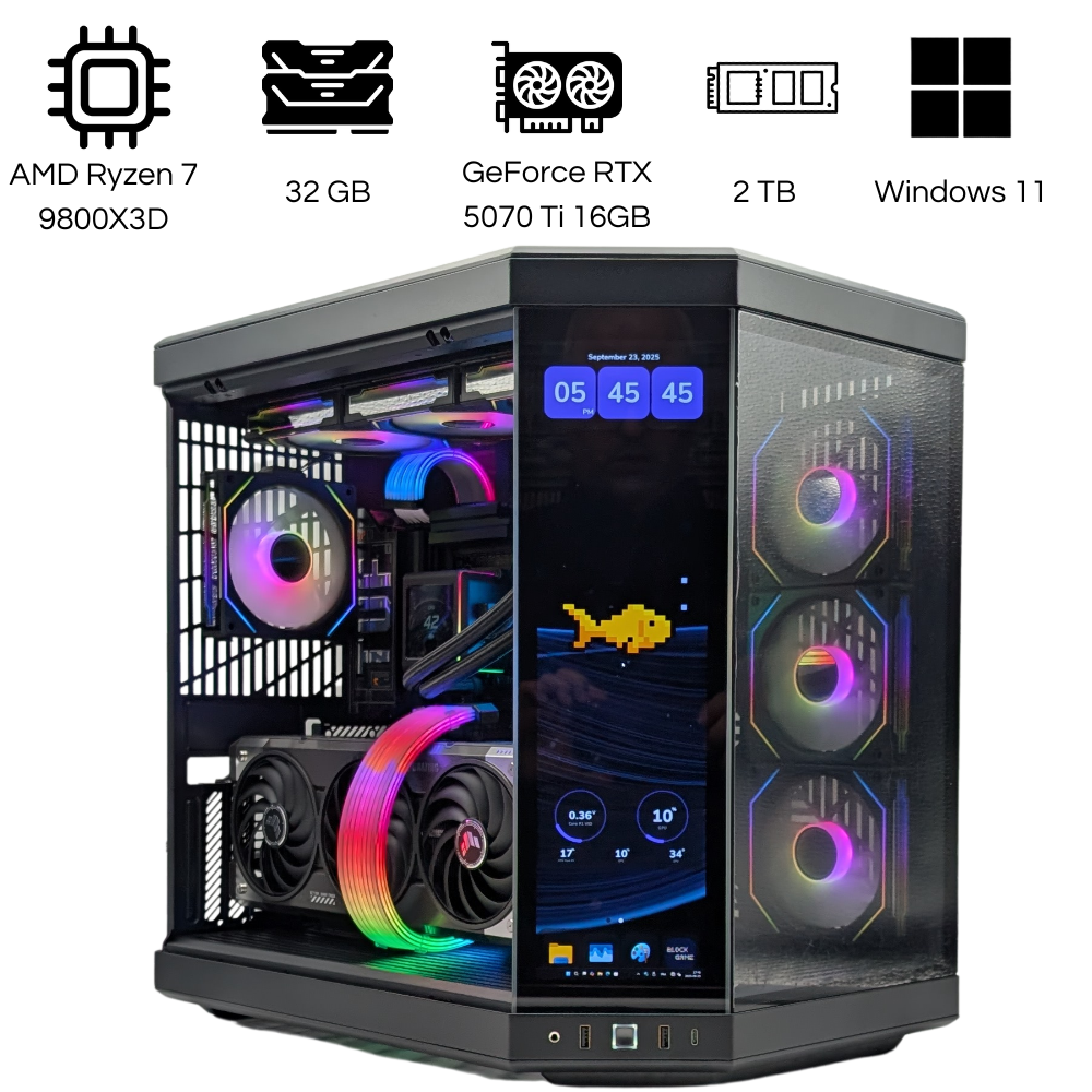 CIPC Custom PC - ATX Mid-Tower - AMD Ryzen 7 9800X3D - NVIDIA GeForce RTX 5070 Ti 16GB - 32GB RAM - 2TB SSD - Wi-Fi 7 - Windows 11 Pro - Warranty 1 Year in Store (CIPSY0093)