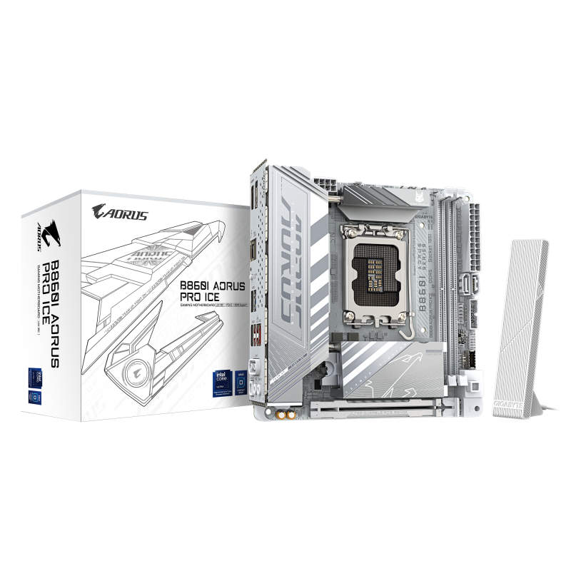 Gigabyte B860I AORUS PRO ICE LGA1851 Mini-ITX Intel B860 2xDIMM DDR5 2xM.2 Thunderbolt4 2.5Gb LAN Wi-Fi 7+BT White Motherboard