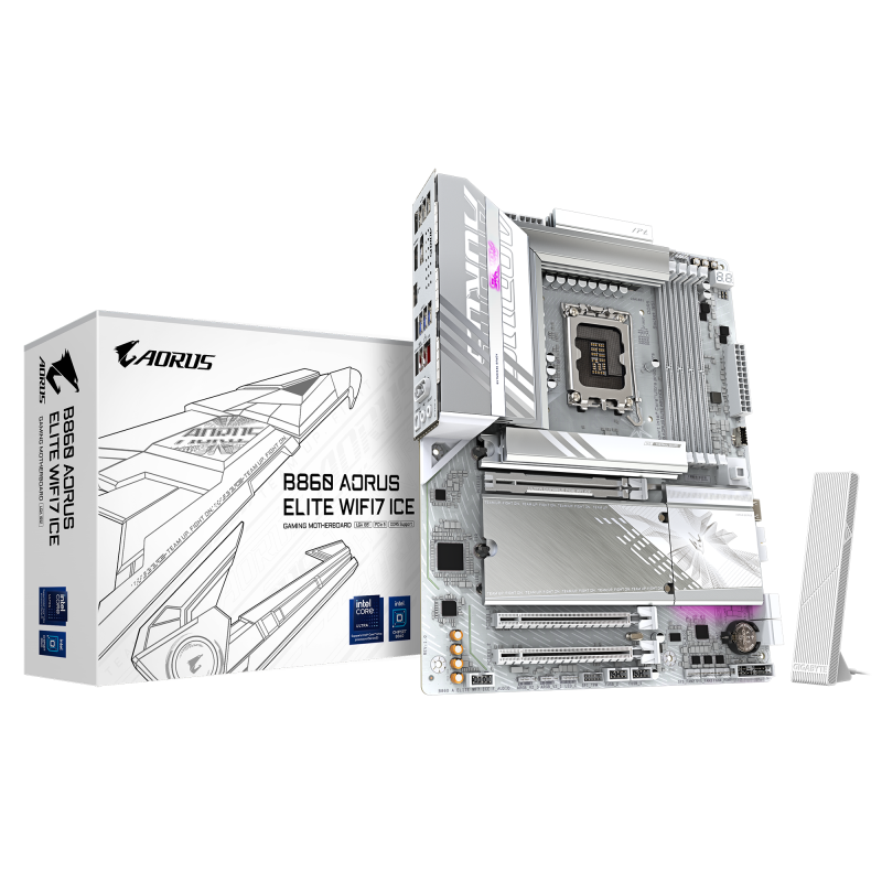 Gigabyte B860 AORUS ELITE WIFI7 ICE LGA1851 ATX Intel B860 4xDIMM DDR5 3xM.2 USB4 2.5Gb LAN Wi-Fi 7+BT White Motherboard (B860 A ELITE WF7 ICE)