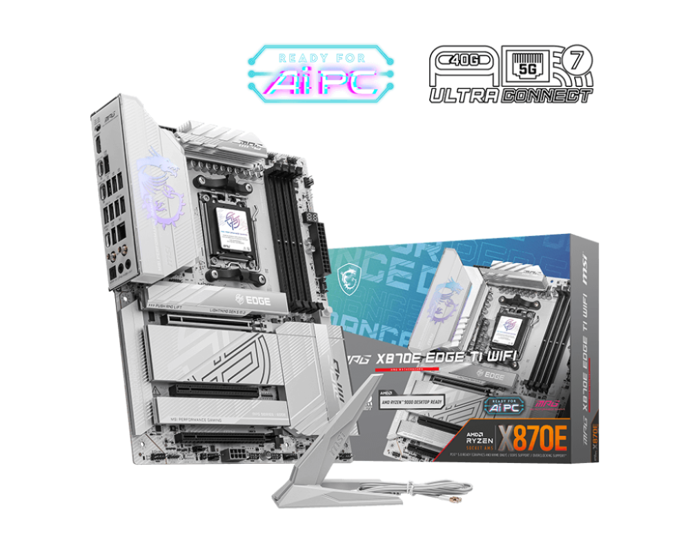 MSI MPG X870E EDGE TI WIFI AM5 ATX AMD X870 4xDIMM DDR5 4xM.2 USB4 5Gb LAN Wi-Fi 7+BT White Motherboard (X870EEDGEWTIWIFI)