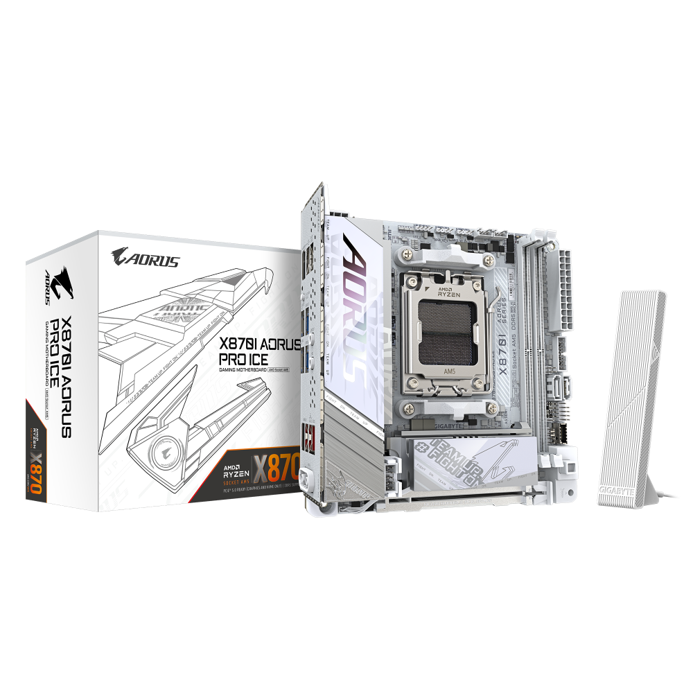 Gigabyte X870I AORUS PRO ICE AM5 Mini-ITX AMD X870 2xDIMM DDR5 2xM.2 USB4 2.5Gb LAN Wi-Fi 7+BT White Motherboard