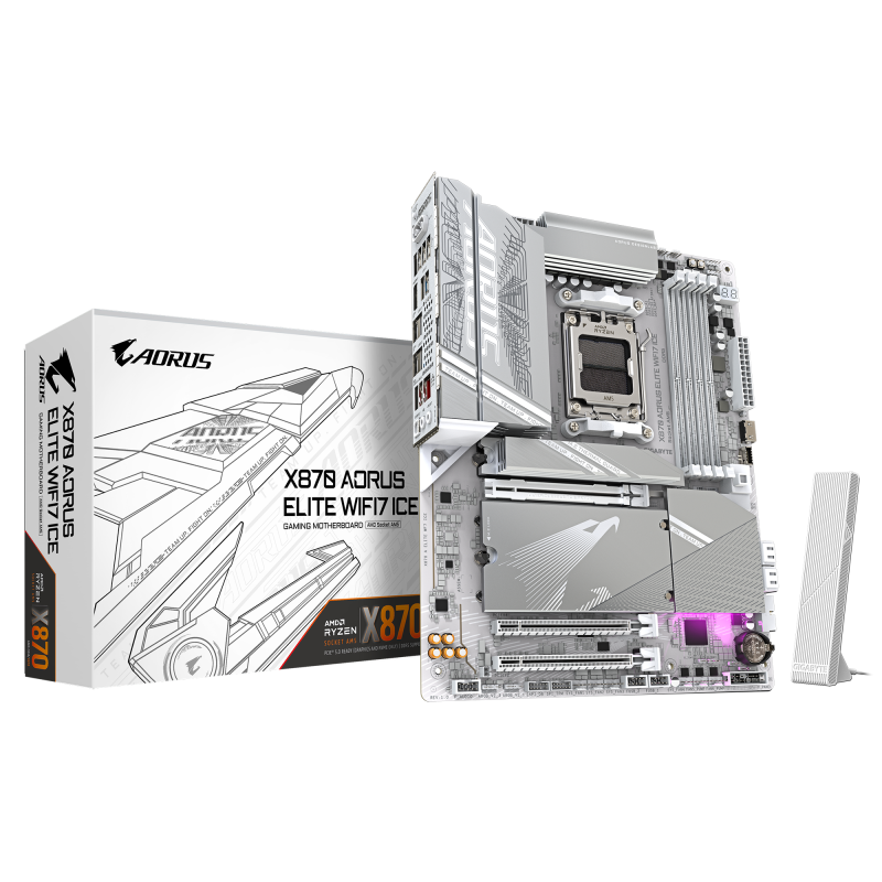 Gigabyte X870 AORUS ELITE WIFI7 ICE AM5 ATX AMD X870 4xDIMM DDR5 4xM.2 USB4 2.5Gb LAN Wi-Fi 7+BT White Motherboard (X870 A ELITE WF7 ICE)