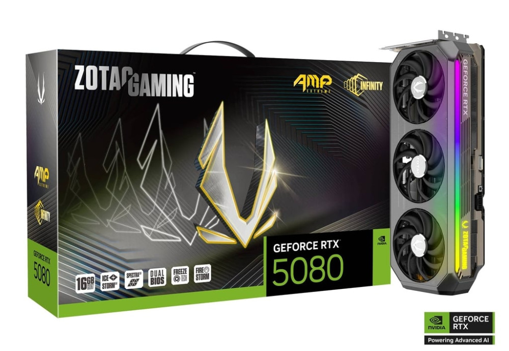 ZOTAC GAMING GeForce RTX 5080 AMP Extreme INFINITY 16GB GDDR7 PCIe 5.0 3.5-Slot 1xHDMI/3xDP Video Card (ZT-B50800B-10P)