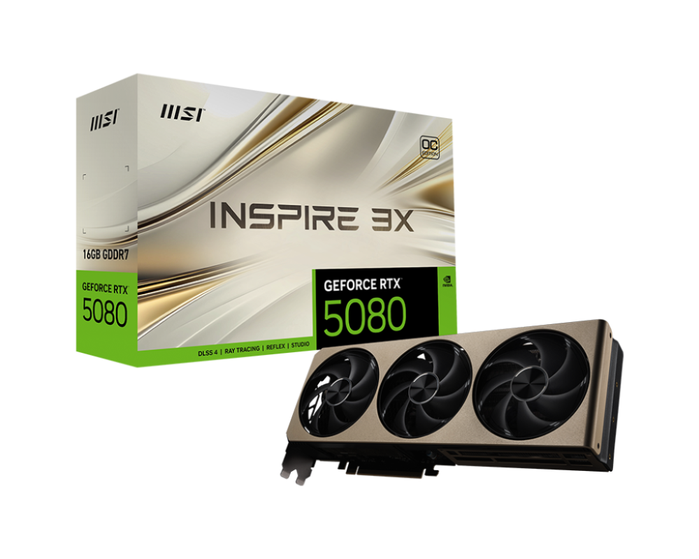 MSI GeForce RTX 5080 16G INSPIRE 3X OC GDDR7 PCIe 5.0 1xHDMI/3xDP Video Card (G5080-16I3C)