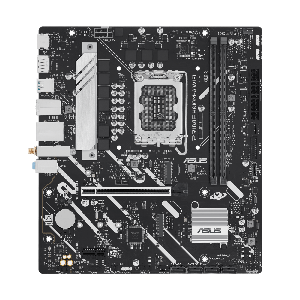 ASUS Prime H810M-A WiFi-CSM LGA1851 Micro-ATX Intel H810 2xDIMM DDR5 2xM.2 USB 10Gbps 1Gb LAN Wi-Fi 6+BT Motherboard