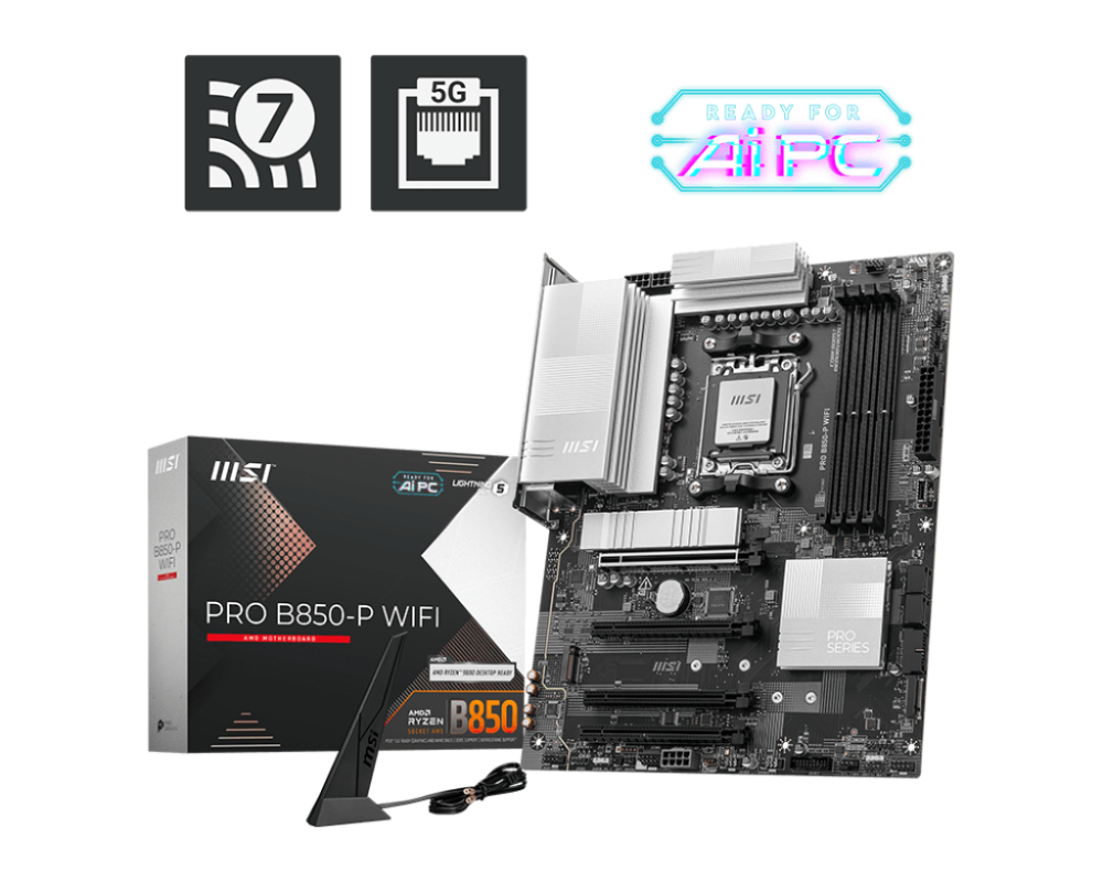 MSI PRO B850-P WIFI AM5 ATX AMD B850 4xDIMM DDR5 3xM.2 USB 10Gbps 5Gb LAN Wi-Fi 7+BT Motherboard (PROB850PWIFI)