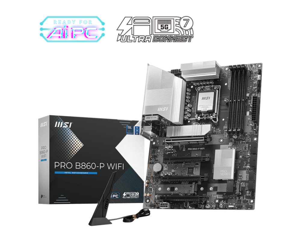 MSI PRO B860-P WIFI LGA1851 ATX Intel B860 4xDIMM DDR5 3xM.2 USB 10Gbps 5Gb LAN Wi-Fi 7+BT Motherboard (B860PWIFI)