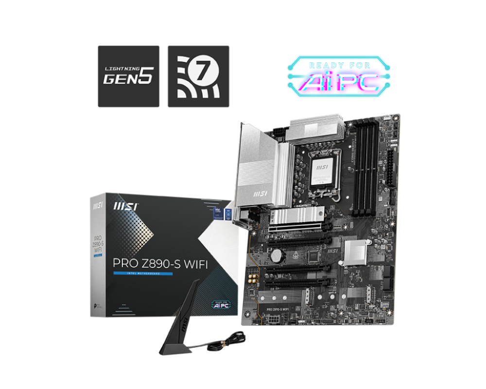 MSI PRO Z890-S WIFI LGA1851 ATX Intel Z890 4xDIMM DDR5 3xM.2 Thunderbolt 4 2.5Gb LAN Wi-Fi 7+BT Motherboard (Z890SWIFI)