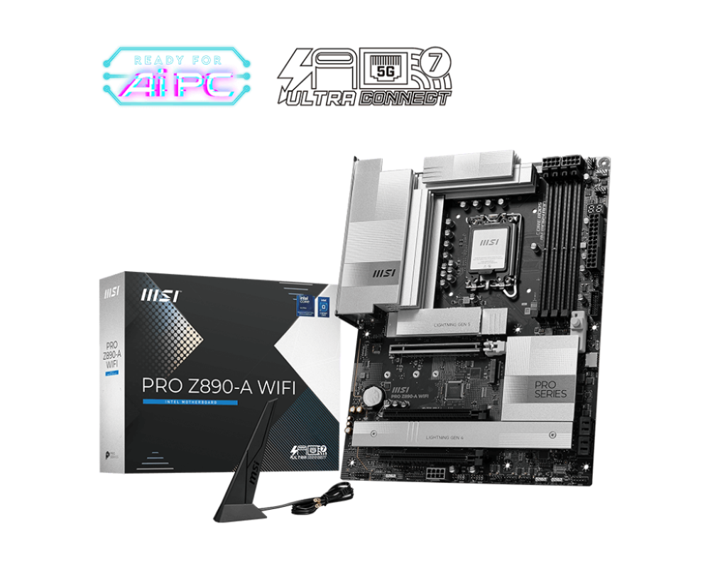 MSI PRO Z890-A WIFI LGA1851 ATX Intel Z890 4xDIMM DDR5 4xM.2 Thunderbolt 4 5Gb LAN Wi-Fi 7+BT Motherboard (Z890AWIFI)