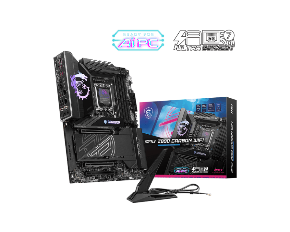 MSI MPG Z890 CARBON WIFI LGA1851 ATX Intel Z890 4xDIMM DDR5 5xM.2 Thunderbolt 4 5Gb+2.5Gb LAN Wi-Fi 7+BT Motherboard (Z890CARBONWIFI)