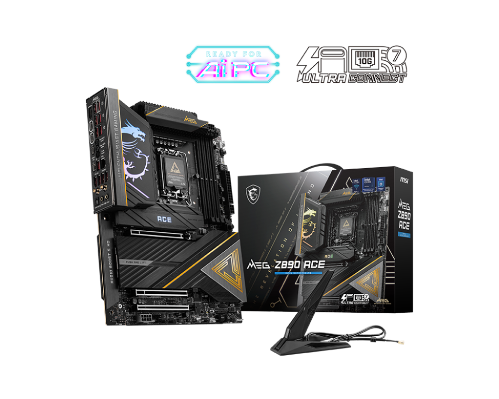 MSI MEG Z890 ACE LGA1851 ATX Intel Z890 4xDIMM DDR5 5xM.2 Thunderbolt 4 10Gb LAN Wi-Fi 7+BT Motherboard (Z890ACE)