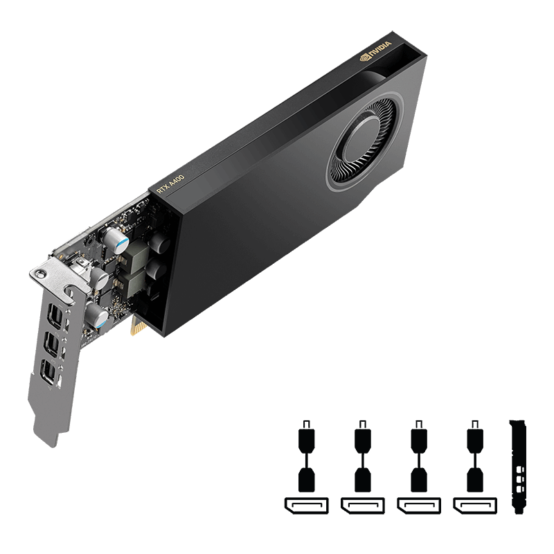 PNY NVIDIA RTX A400 4GB GDDR6 PCIe 4.0 x8 4xmDP Video Card (VCNRTXA400ATX-PB)