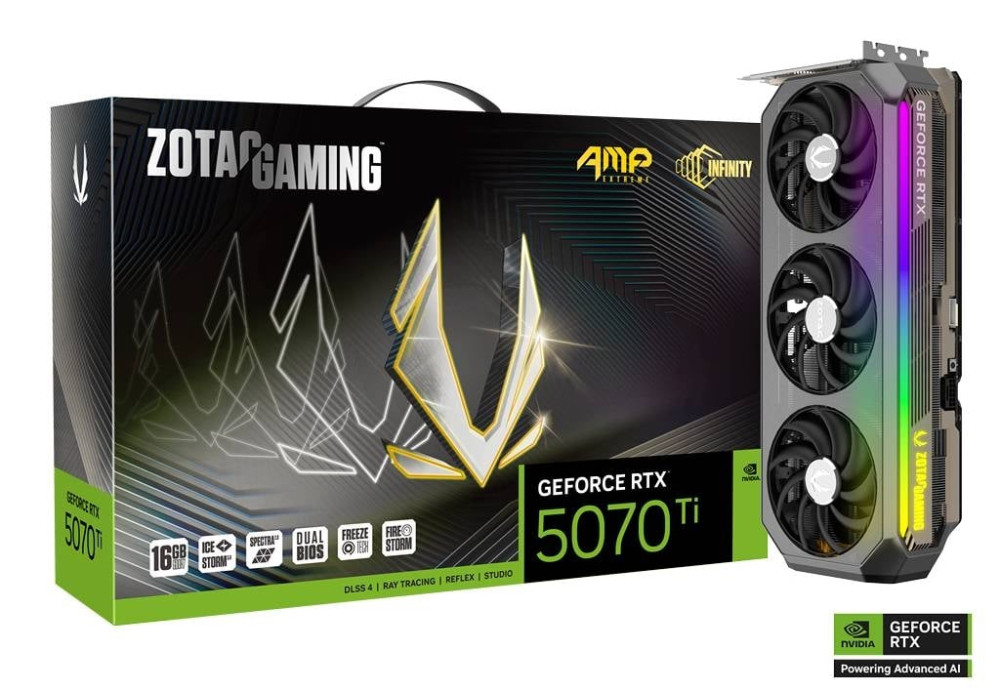 ZOTAC GAMING GeForce RTX 5070 Ti AMP Extreme INFINITY 16GB GDDR7 PCIe 5.0 3.5-Slot 1xHDMI/3xDP Video Card (ZT-B50710B-10P)