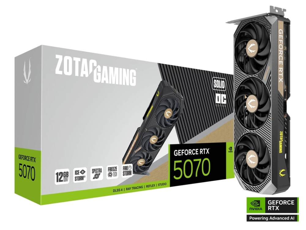 ZOTAC GAMING GeForce RTX 5070 SOLID OC 12GB GDDR7 PCIe 5.0 2-Slot 1xHDMI/3xDP Video Card (ZT-B50700J-10P)