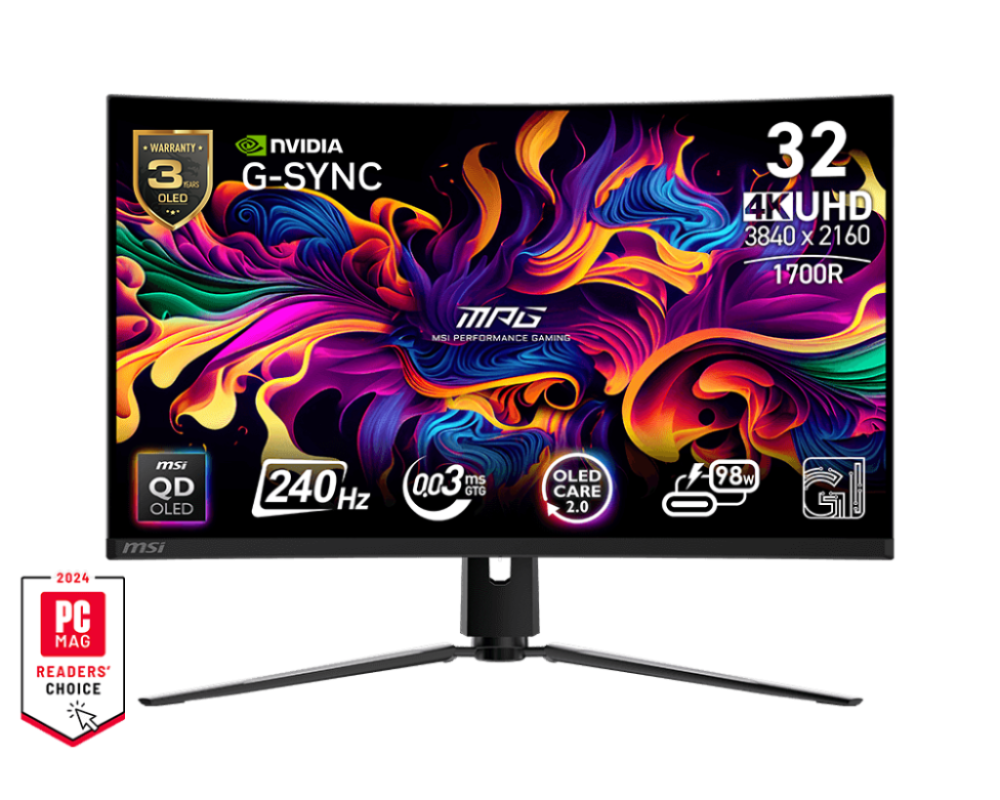 MSI MPG 321CURX QD-OLED 32" UHD 4K 3840x2160 QD-OLED 240Hz HDR G-Sync Compatible, Height, KVM, HDMI,DP,USB-C Curved Gaming Monitor (MPG321CURXQDOLED)