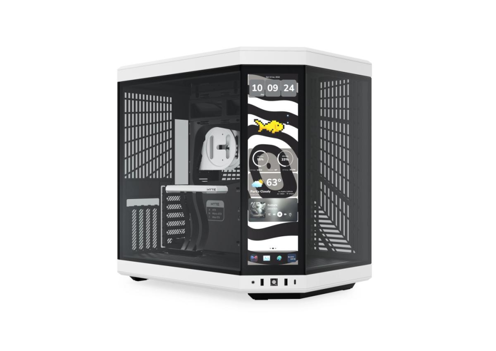 HYTE Y70 Touch Infinite Panda White/Black PCIE 4.0 Riser Dual Chamber ATX Mid-Tower Case With Integrated 2.5K LCD Touchscreen (CS-HYTE-Y70TTI-WB)