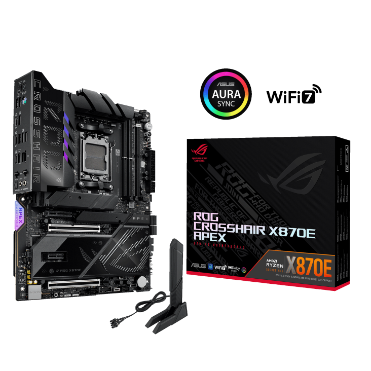 ASUS ROG Crosshair X870E Apex AM5 ATX AMD X870E 2xDIMM DDR5 5xM.2 USB4 5Gb LAN Wi-Fi 7+BT Motherboard