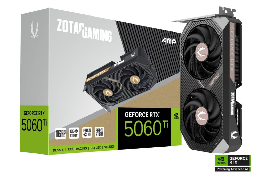 ZOTAC GAMING GeForce RTX 5060 Ti 16GB AMP GDDR7 PCIe 5.0 2-Slot 1xHDMI/3xDP Video Card (ZT-B50620F-10M)