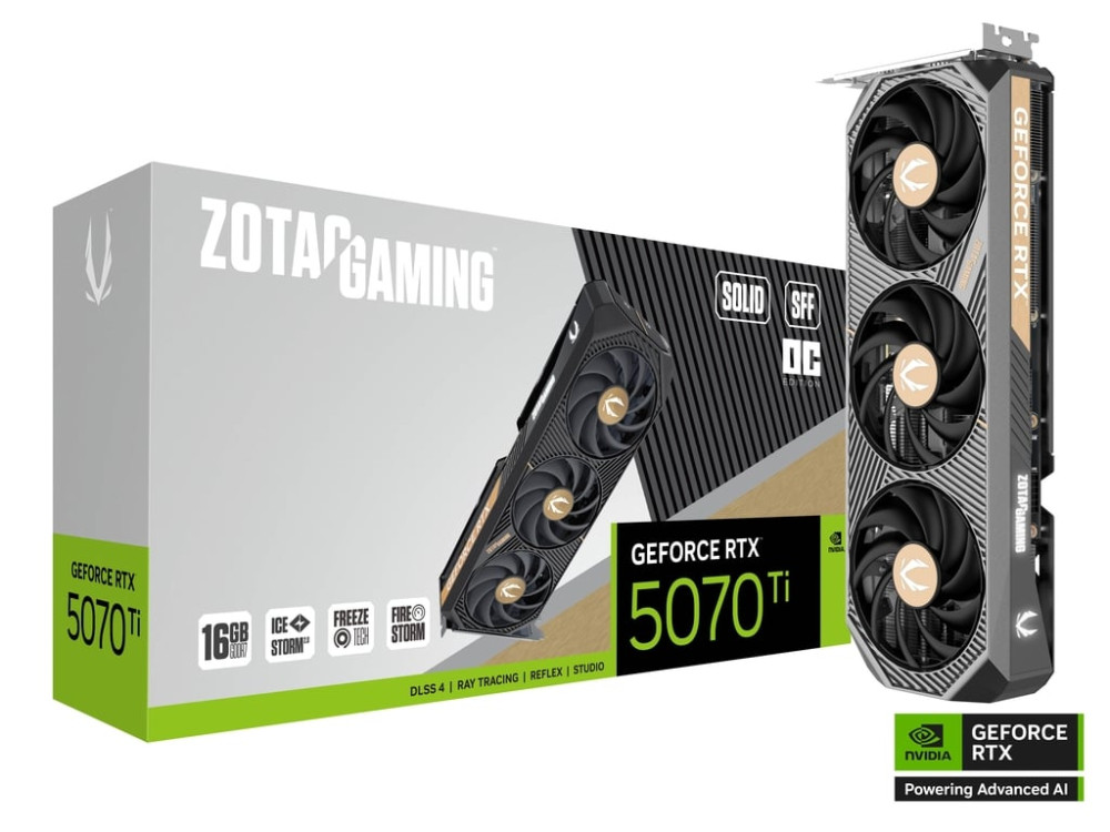 ZOTAC GAMING GeForce RTX 5070 Ti SOLID SFF OC 16GB GDDR7 PCIe 5.0 2-Slot 1xHDMI/3xDP Video Card (ZT-B50710J3-10P)