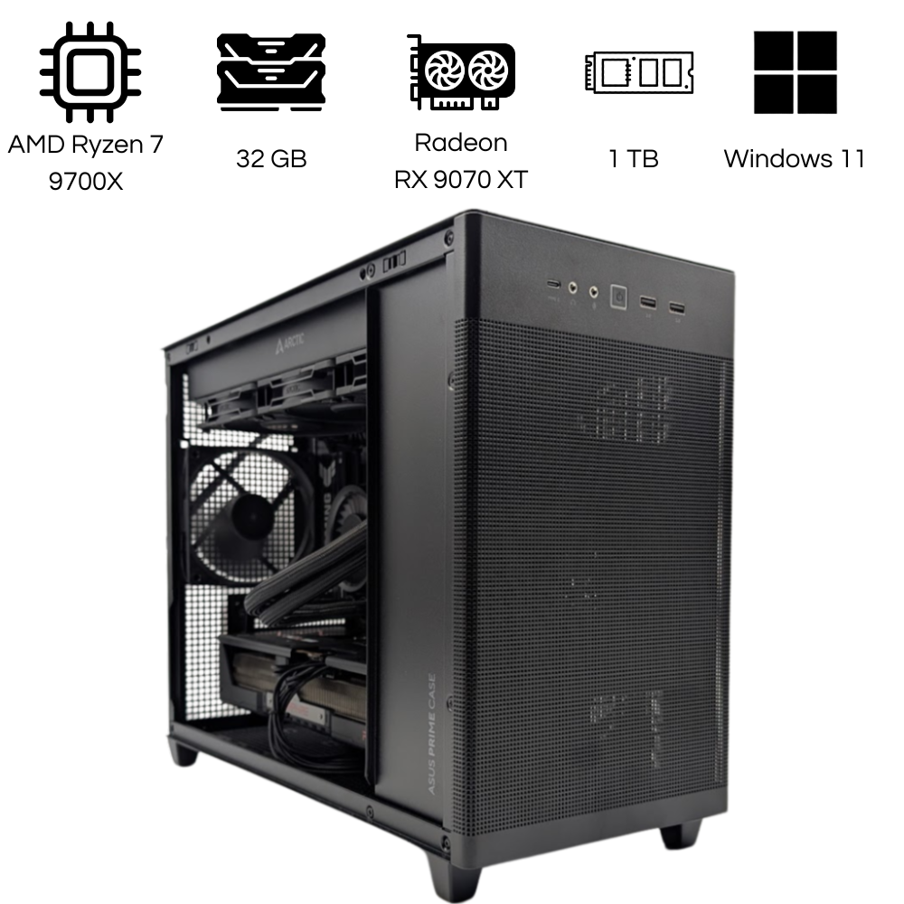 CIPC Custom PC - Micro-ATX Small Tower - AMD Ryzen 7 9700X - GeForce RTX 5070 12GB - 32GB RAM - 1TB SSD - Wi-Fi 6E - Windows 11 Pro - Warranty 1 Year in Store (CIPSY0104)