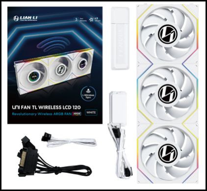 Lian Li UNI FAN TL120 LCD Reverse Blade Wireless White Triple Pack w/ Controller 120mm ARGB Case Fan (12TLLCD1W3W)