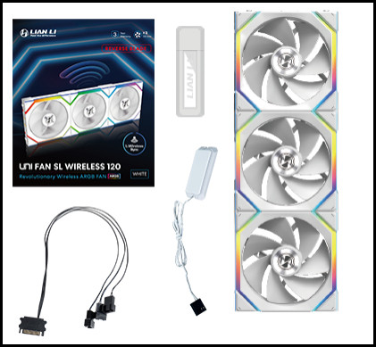 Lian Li UNI FAN SL Wireless 120 Reverse Blade White Triple Pack w/ Controller 120mm ARGB Case Fan (12RSL1W3W)