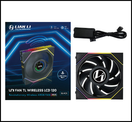 Lian Li UNI FAN TL120 LCD Wireless Black 120mm ARGB Case Fan (12TLLCD1W1B)