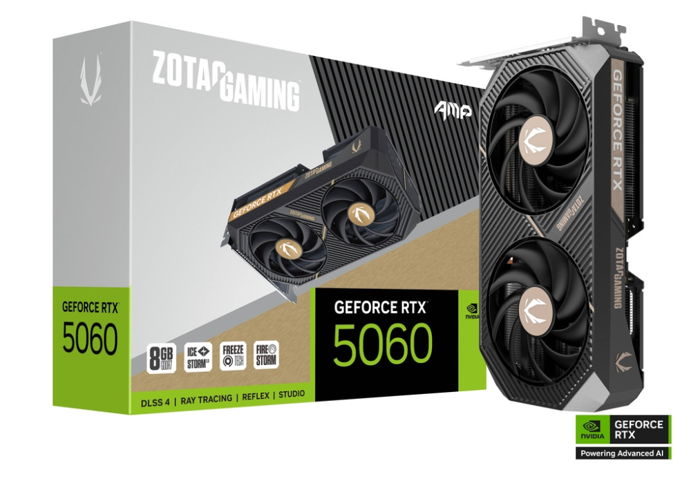 ZOTAC GAMING GeForce RTX 5060 AMP 8GB GDDR7 PCIe 5.0 2-Slot 1xHDMI/3xDP Video Card (ZT-B50600F-10M)